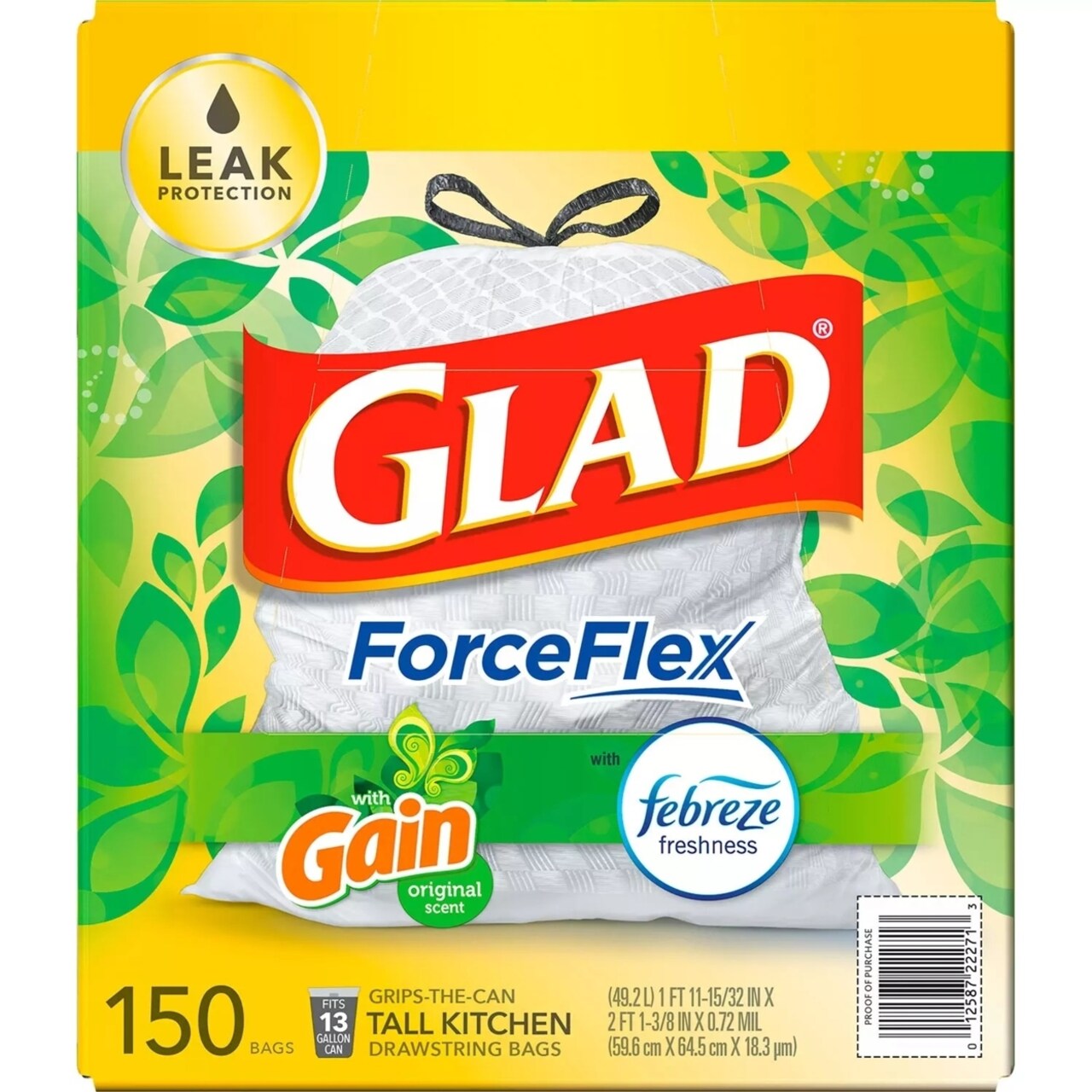 Glad ForceFlex Tall Kitchen White Trash Bags, Original Scent (13